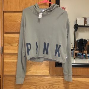 Green cropped Victoria’s Secret PINK sweatshirt